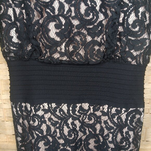 Tadashi Shoji Lace Nude Illusion Flared Evening Gown Dress Bateau Cap Sleeves 6 - Picture 4 of 11